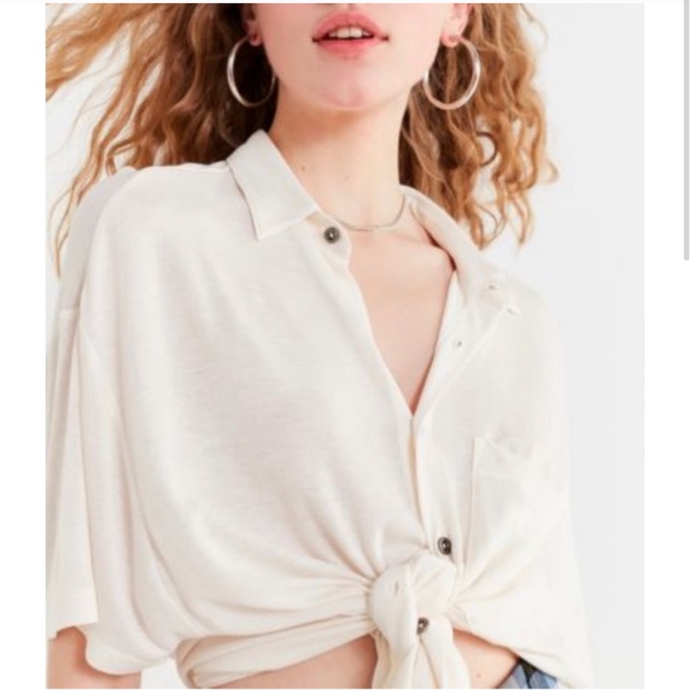 Urban Outfitters Cream Short Sleeve Button Down